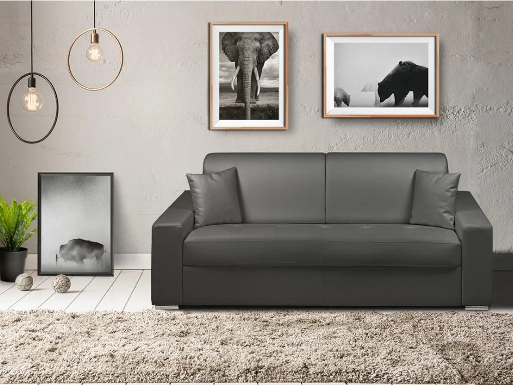 Canapé 4 Places Convertible Express En Simili EMIR - Gris - Couchage à Lattes Larges 160 Cm - Matelas 14 Cm 8 Canapé 4 Places Convertible Express En Simili EMIR - Gris - Couchage à Lattes Larges 160 Cm - Matelas 14 Cm – Image 6