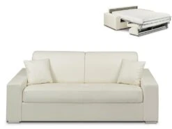 Canapé 3 Places Convertible Express En Simili EMIR - Blanc - Couchage 140 Cm - Matelas 18 Cm