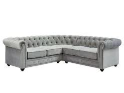 Canapé D'angle En Velours CHESTERFIELD - Gris Clair -Meubles Soldes Boutique canape 274895