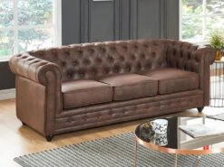Canapé 3 Places CHESTERFIELD En Microfibre Aspect Cuir Vieilli