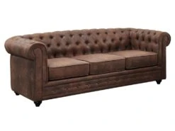 Canapé 3 Places CHESTERFIELD En Microfibre Aspect Cuir Vieilli -Meubles Soldes Boutique canape 278413
