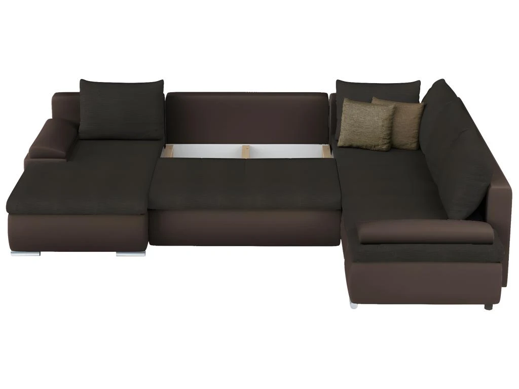 Canapé D'angle Panoramique Convertible Et Réversible En Simili Et Tissu DAKOTA - Marron 8 Canapé D'angle Panoramique Convertible Et Réversible En Simili Et Tissu DAKOTA - Marron – Image 6