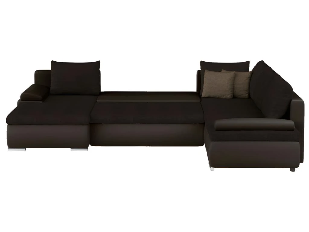 Canapé D'angle Panoramique Convertible Et Réversible En Simili Et Tissu DAKOTA - Marron 7 Canapé D'angle Panoramique Convertible Et Réversible En Simili Et Tissu DAKOTA - Marron – Image 5