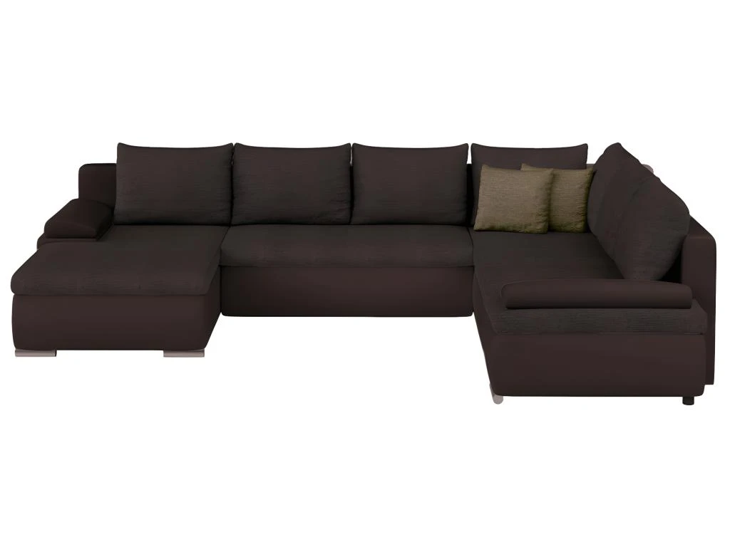 Canapé D'angle Panoramique Convertible Et Réversible En Simili Et Tissu DAKOTA - Marron 6 Canapé D'angle Panoramique Convertible Et Réversible En Simili Et Tissu DAKOTA - Marron – Image 4