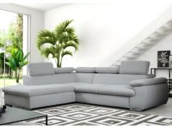 Canapé D'angle Convertible En Tissu Avec Coffre De Rangement FABIEN - Gris Clair- Angle Gauche