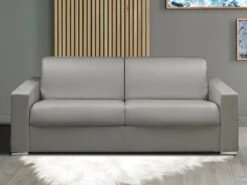 Canapé 4 Places Convertible Express En Simili CALITO - Gris - Couchage Lattes Larges 160 Cm - Matelas 18 Cm