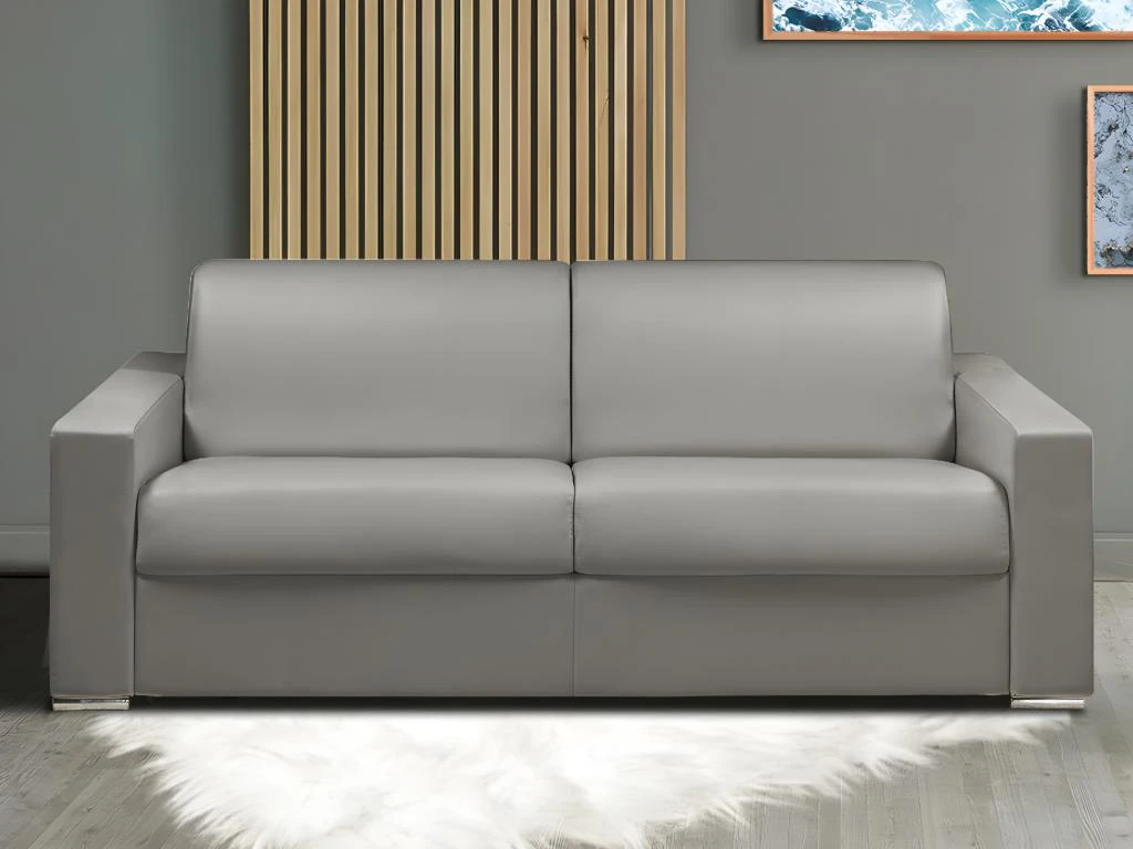 Canapé 4 Places Convertible Express En Simili CALITO - Gris - Couchage Lattes Larges 160 Cm - Matelas 18 Cm 3 Canapé 4 Places Convertible Express En Simili CALITO - Gris - Couchage Lattes Larges 160 Cm - Matelas 18 Cm