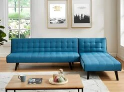 Canapé Modulable Convertible BAYOU En Tissu - Bleu Et Passepoil Noir