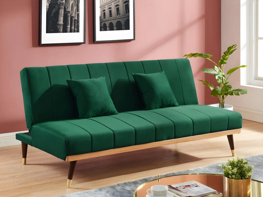 Canapé 3 Places Convertible Clic-clac En Velours KERBI - Vert Sapin 3 Canapé 3 Places Convertible Clic-clac En Velours KERBI - Vert Sapin