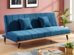 Canapé 3 Places Convertible Clic-clac En Velours KERBI - Bleu Roi