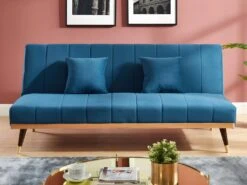 Canapé 3 Places Convertible Clic-clac En Velours KERBI - Bleu Roi -Meubles Soldes Boutique canape 351469