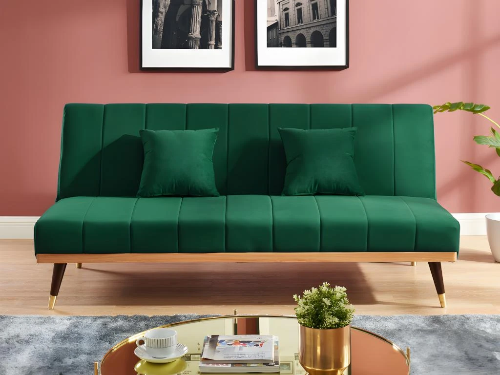 Canapé 3 Places Convertible Clic-clac En Velours KERBI - Vert Sapin 9 Canapé 3 Places Convertible Clic-clac En Velours KERBI - Vert Sapin – Image 7