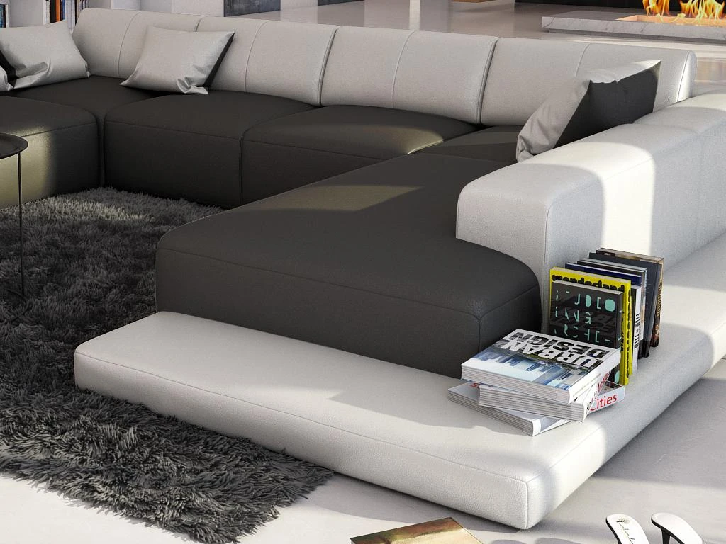 Canapé Panoramique 7 Places En Simili SCOSY - Bicolore Gris Et Blanc 5 Canapé Panoramique 7 Places En Simili SCOSY - Bicolore Gris Et Blanc – Image 3