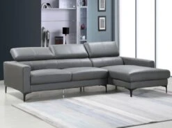 Canapé D'angle En Cuir De Buffle FLORENCE - Gris - Angle Droit