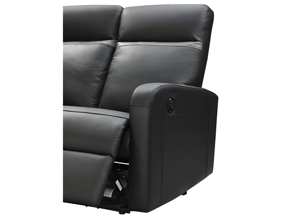 Canapé 2 Places Relax électrique En Cuir ABERDEEN - Noir Et Bande Anthracite 6 Canapé 2 Places Relax électrique En Cuir ABERDEEN - Noir Et Bande Anthracite – Image 4