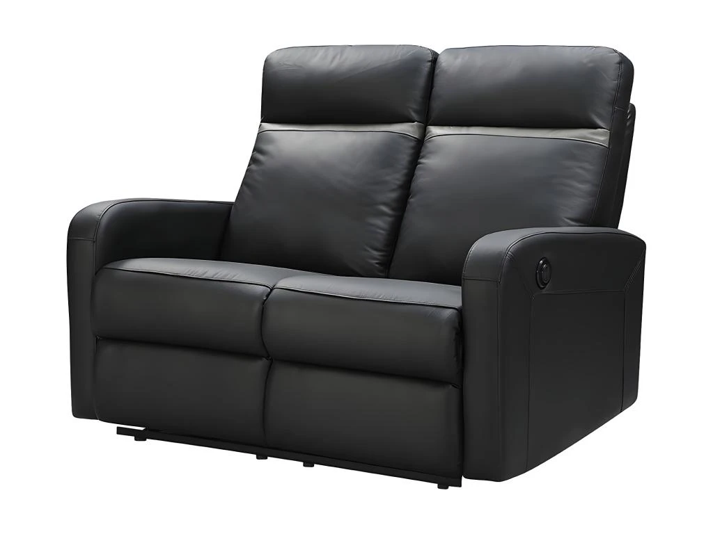 Canapé 2 Places Relax électrique En Cuir ABERDEEN - Noir Et Bande Anthracite 3 Canapé 2 Places Relax électrique En Cuir ABERDEEN - Noir Et Bande Anthracite