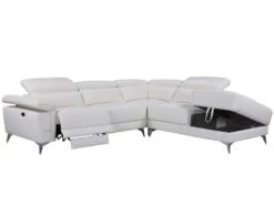 Canapé D'angle Relax électrique En Cuir PASCALINE - Ivoire - Angle Droit -Meubles Soldes Boutique canape 380393