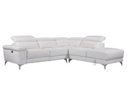 Canapé D'angle Relax électrique En Cuir PASCALINE - Ivoire - Angle Droit -Meubles Soldes Boutique canape 380403