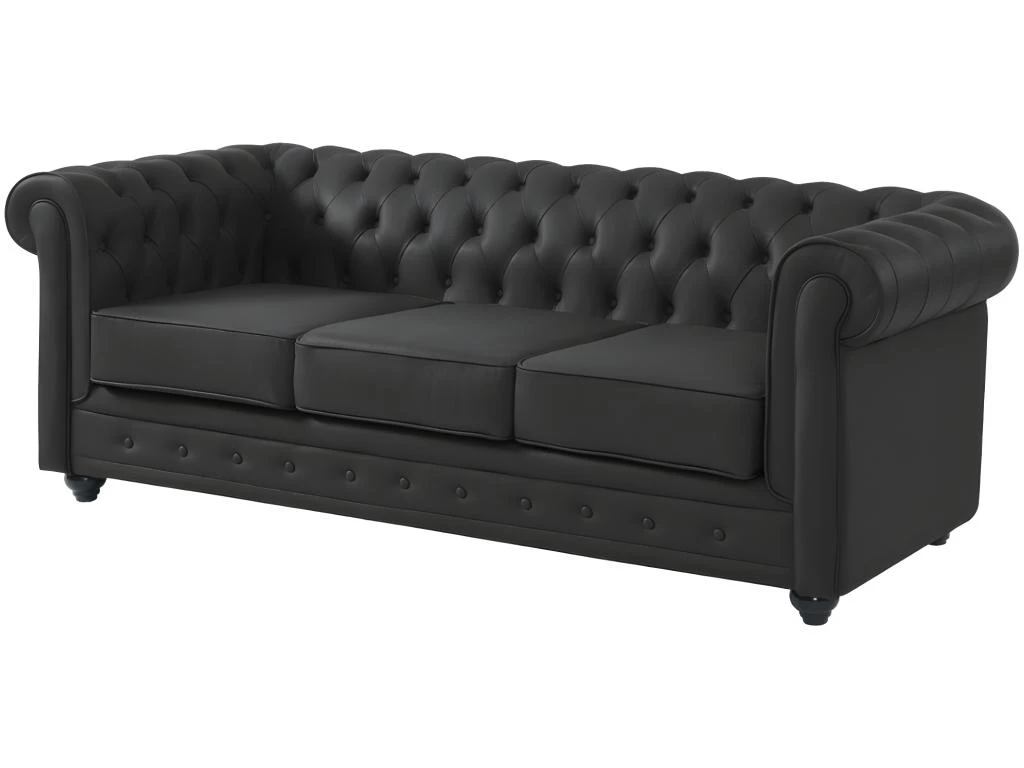 Canapé 3 Places En Cuir De Buffle CHESTERFIELD - Noir 4 Canapé 3 Places En Cuir De Buffle CHESTERFIELD - Noir – Image 2
