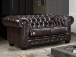 Canapé Chesterfield 2 Places BRENTON 100% Cuir De Buffle - Marron Reflets Châtains -Meubles Soldes Boutique canape 401997