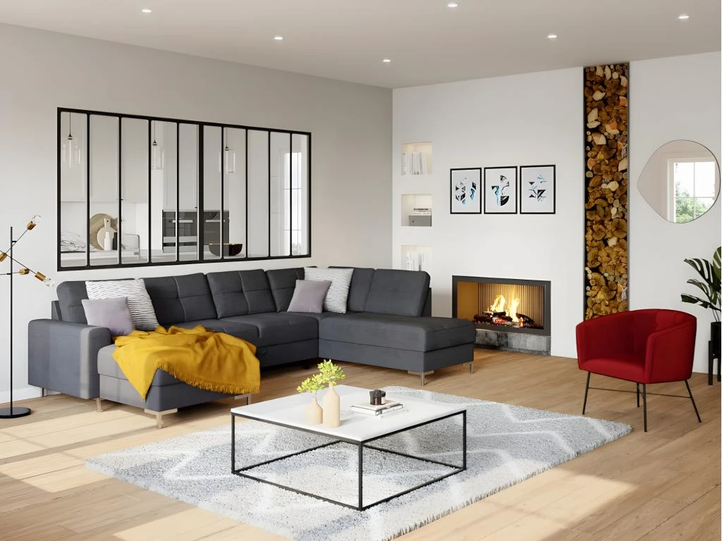 Canapé D'angle Panoramique Convertible JENSEN En Tissu - Anthracite - Angle Droit 5 Canapé D'angle Panoramique Convertible JENSEN En Tissu - Anthracite - Angle Droit – Image 3