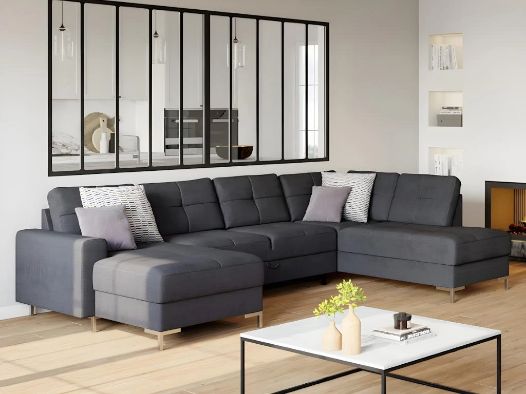 Canapé D'angle Panoramique Convertible JENSEN En Tissu - Anthracite - Angle Droit 4 Canapé D'angle Panoramique Convertible JENSEN En Tissu - Anthracite - Angle Droit – Image 2