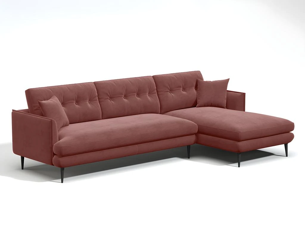 Canapé D'angle En Velours GANESH - Vieux Rose - Angle Droit 4 Canapé D'angle En Velours GANESH - Vieux Rose - Angle Droit – Image 2