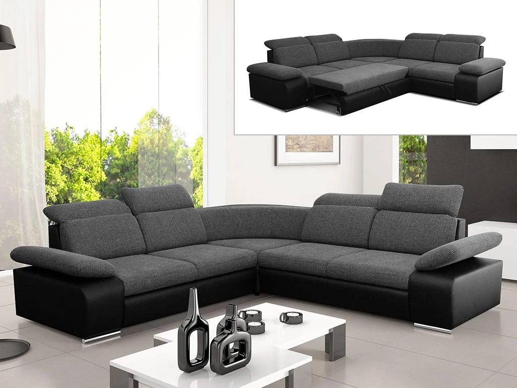 Canapé D'angle Convertible Avec Rangement En Tissu Et Simili RABELAIS - Bicolore Anthracite Et Noir 4 Canapé D'angle Convertible Avec Rangement En Tissu Et Simili RABELAIS - Bicolore Anthracite Et Noir – Image 2