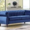 Canapé Chesterfield 3 Places En Velours Bleu Roi TRUMBO