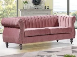 Canapé Chesterfield 3 Places En Velours Vieux Rose TRUMBO