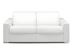 Canapé 3 Places Convertible Express En Simili CALITO - Blanc - Couchage 140 Cm - Matelas 22 Cm Avec Mémoire De Forme DUNLOPILLO