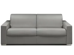 Canapé 4 Places Convertible Express En Simili CALITO - Gris - Couchage 160 Cm - Matelas 14 Cm Avec Mémoire De Forme DUNLOPILLO