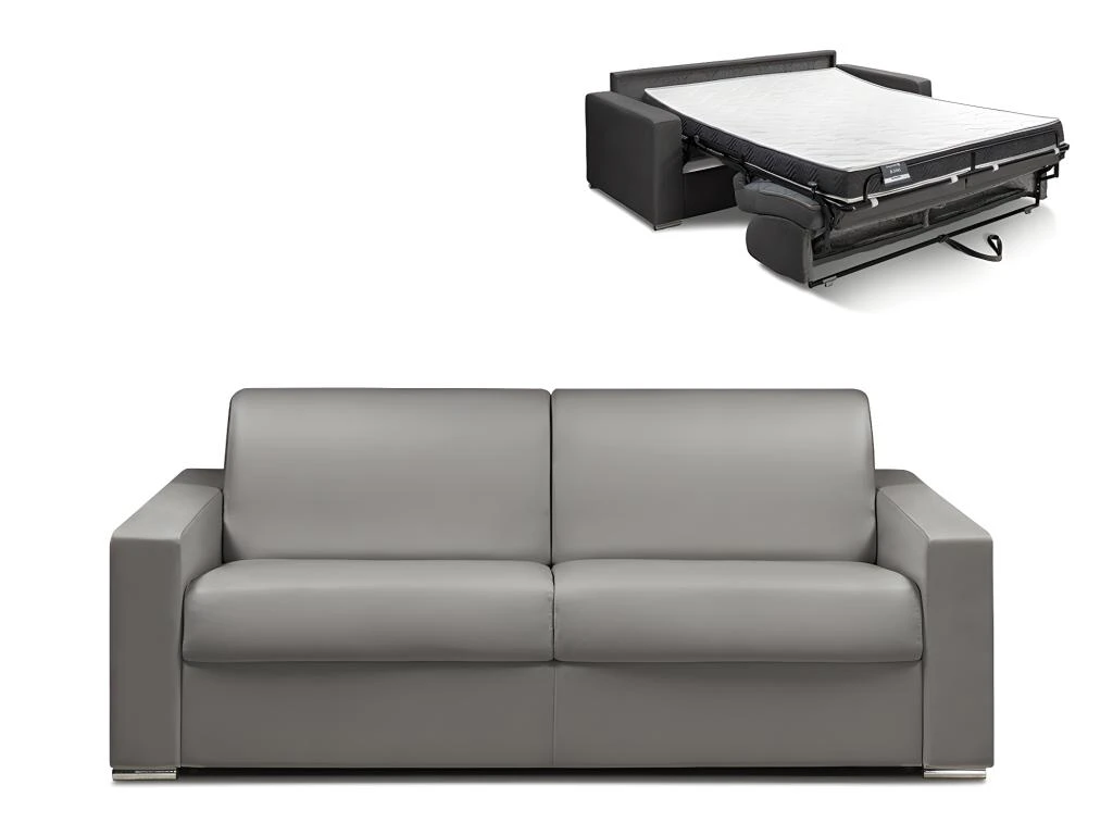 Canapé 4 Places Convertible Express En Simili CALITO - Gris - Couchage 160 Cm - Matelas 14 Cm Avec Mémoire De Forme DUNLOPILLO 4 Canapé 4 Places Convertible Express En Simili CALITO - Gris - Couchage 160 Cm - Matelas 14 Cm Avec Mémoire De Forme DUNLOPILLO – Image 2