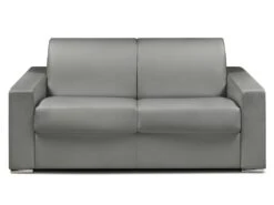 Canapé 2 Places Convertible Express En Simili CALITO - Gris - Couchage Lattes Larges 120 Cm - Matelas 22 Cm Avec Mémoire De Forme DUNLOPILLO