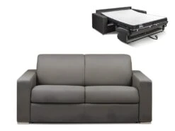 Canapé 2 Places Convertible Express En Tissu CALITO - Anthracite - Couchage Lattes Larges 120 Cm - Matelas 14 Cm Avec Mémoire De Forme DUNLOPILLO