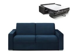 Canapé 3 Places Convertible Express En Velours CALITO - Bleu Nuit - Couchage 140 Cm - Matelas 16 Cm Avec Mousse à Mémoire De Forme DUNLOPILLO