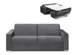 Canapé 4 Places Convertible Express En Velours CALITO - Anthracite - Couchage 160 Cm - Matelas 18 Cm Avec Mémoire De Forme DUNLOPILLO