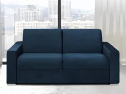 Canapé 3 Places Convertible Express En Velours CALITO - Bleu Nuit - Couchage Lattes Larges 140 Cm - Matelas 14 Cm Avec Mémoire De Forme DUNLOPILLO -Meubles Soldes Boutique canape 490809