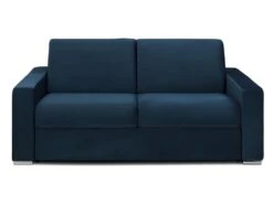 Canapé 3 Places Convertible Express En Velours CALITO - Bleu Nuit - Couchage Lattes Larges 140 Cm - Matelas 14 Cm Avec Mémoire De Forme DUNLOPILLO -Meubles Soldes Boutique canape 490813
