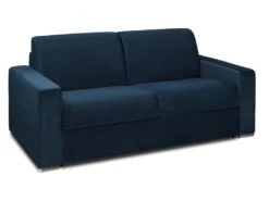 Canapé 3 Places Convertible Express En Velours CALITO - Bleu Nuit - Couchage Lattes Larges 140 Cm - Matelas 14 Cm Avec Mémoire De Forme DUNLOPILLO -Meubles Soldes Boutique canape 490815