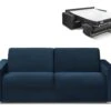 Canapé 4 Places Convertible Express En Velours CALITO - Bleu Nuit - Couchage Lattes Larges 160 Cm - Matelas 18 Cm Avec Mémoire De Forme DUNLOPILLO -Meubles Soldes Boutique canape 491173