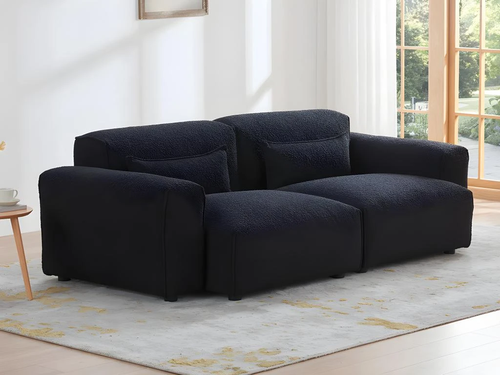 Canapé 3 Places En Tissu Sherpa Effet Peau De Mouton Noir MAGALI 4 Canapé 3 Places En Tissu Sherpa Effet Peau De Mouton Noir MAGALI – Image 2