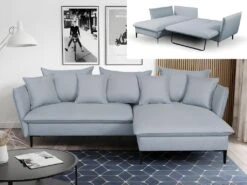 Canapé D'angle Convertible En Tissu Gris Bleuté LAZARE De PASCAL MORABITO - Angle Droit