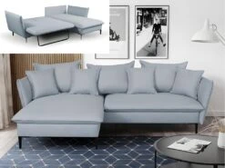 Canapé D'angle Convertible En Tissu Gris Bleuté LAZARE De PASCAL MORABITO - Angle Gauche