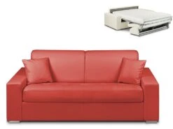 Canapé 3 Places Convertible Express En Simili EMIR - Rouge - Couchage à Lattes Larges 140 Cm - Matelas 18 Cm