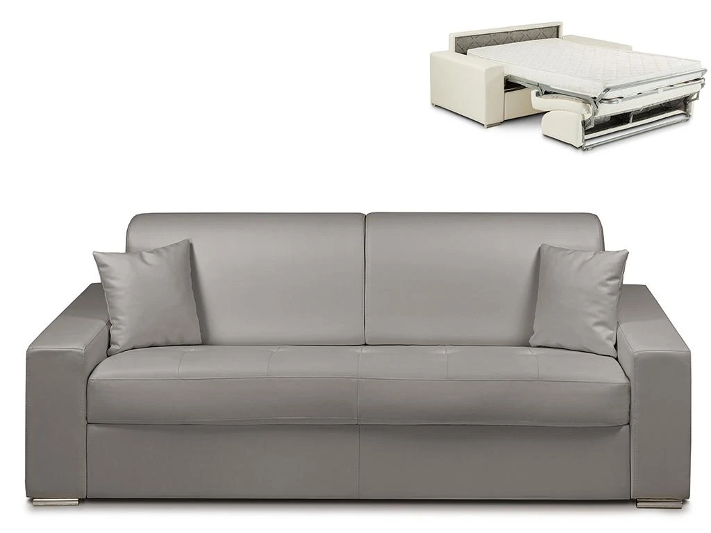 Canapé 4 Places Convertible Express En Simili EMIR - Gris - Couchage à Lattes Larges 160 Cm - Matelas 14 Cm 3 Canapé 4 Places Convertible Express En Simili EMIR - Gris - Couchage à Lattes Larges 160 Cm - Matelas 14 Cm