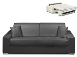 Canapé 4 Places Convertible Express En Simili EMIR - Noir - Couchage à Lattes Larges 160 Cm - Matelas 18 Cm