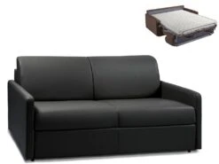 Canapé 3 Places Convertible Express En Simili CALIFE - Noir - Couchage à Lattes Larges 140 Cm - Matelas 14 Cm