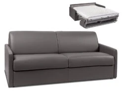 Canapé 4 Places Convertible Express En Simili CALIFE - Gris - Couchage à Lattes Larges 160 Cm - Matelas 14 Cm