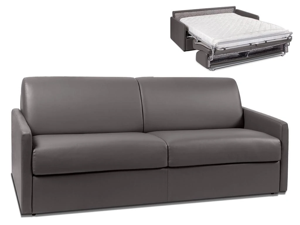 Canapé 4 Places Convertible Express En Simili CALIFE - Gris - Couchage à Lattes Larges 160 Cm - Matelas 14 Cm 3 Canapé 4 Places Convertible Express En Simili CALIFE - Gris - Couchage à Lattes Larges 160 Cm - Matelas 14 Cm